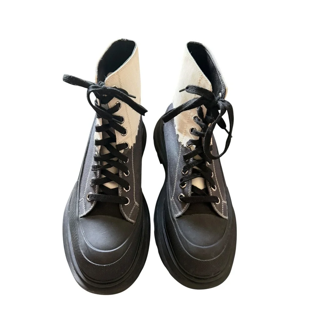 Alexander McQueen Tread Slick Black White Dip Dye Canvas Boot Sneaker Mens
